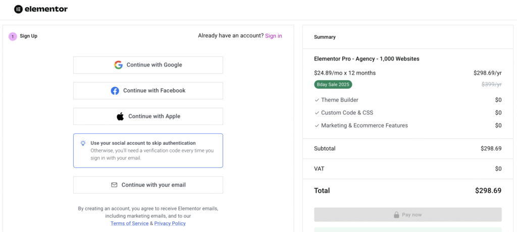 Elementor Pro Checkout Page